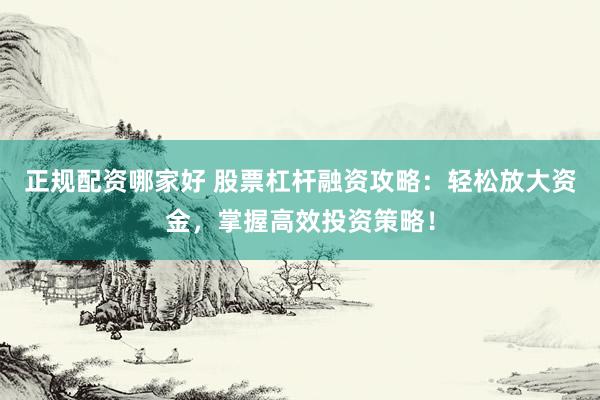 正规配资哪家好 股票杠杆融资攻略：轻松放大资金，掌握高效投资策略！