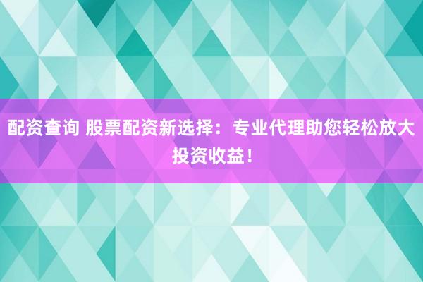 配资查询 股票配资新选择：专业代理助您轻松放大投资收益！