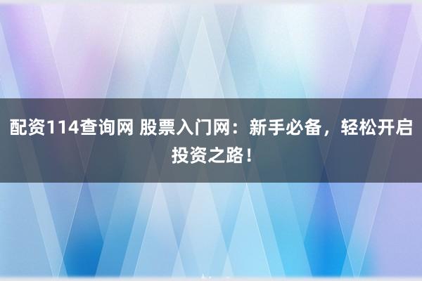 配资114查询网 股票入门网：新手必备，轻松开启投资之路！