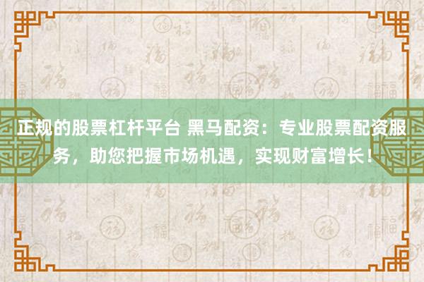 正规的股票杠杆平台 黑马配资：专业股票配资服务，助您把握市场机遇，实现财富增长！
