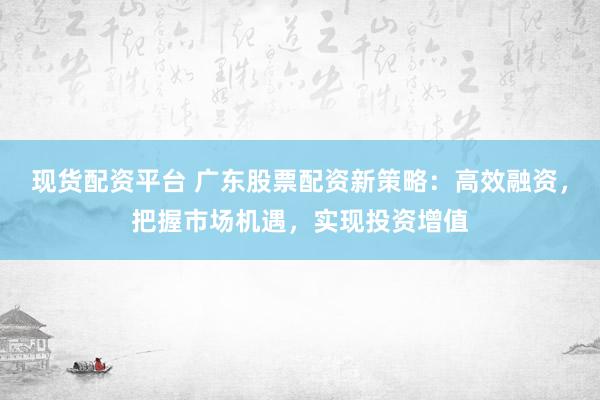 现货配资平台 广东股票配资新策略：高效融资，把握市场机遇，实现投资增值