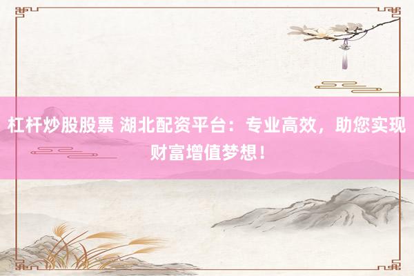 杠杆炒股股票 湖北配资平台：专业高效，助您实现财富增值梦想！