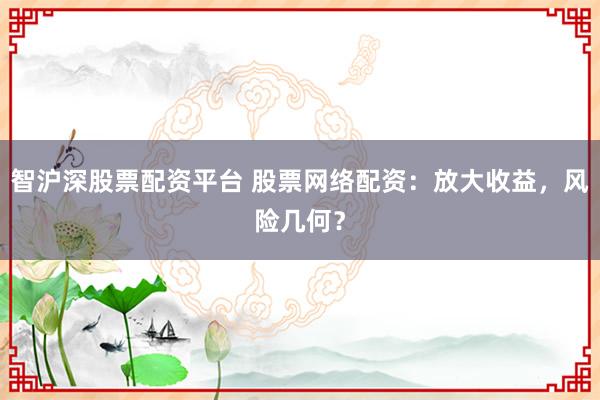 智沪深股票配资平台 股票网络配资：放大收益，风险几何？