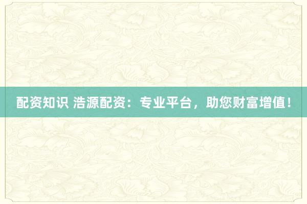 配资知识 浩源配资：专业平台，助您财富增值！