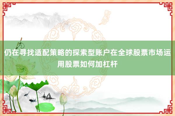 仍在寻找适配策略的探索型账户在全球股票市场运用股票如何加杠杆