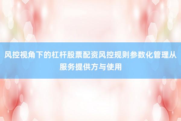 风控视角下的杠杆股票配资风控规则参数化管理从服务提供方与使用
